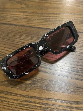 Prada Black Marble Acetate Sunglasses with Red Lenses